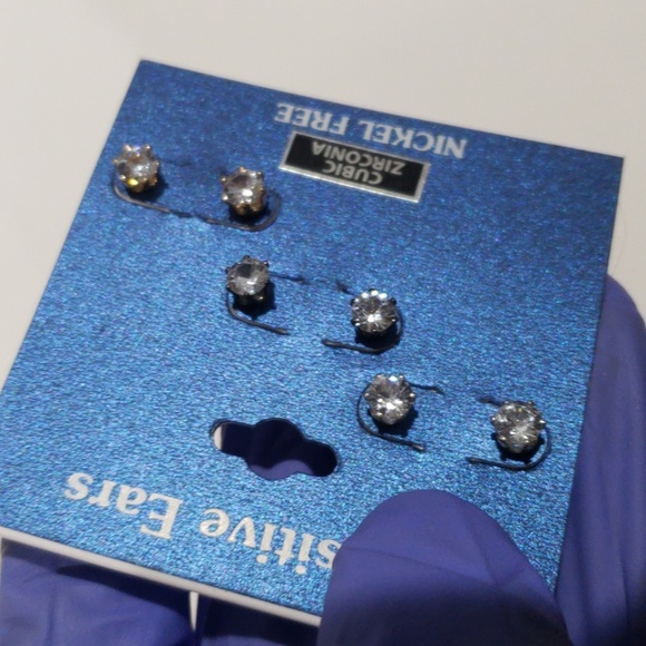 3 Silver-tone Sparkling Cubic Zirconia Crystal Stud Earring - Women's Jewelry - Picture 6 of 6